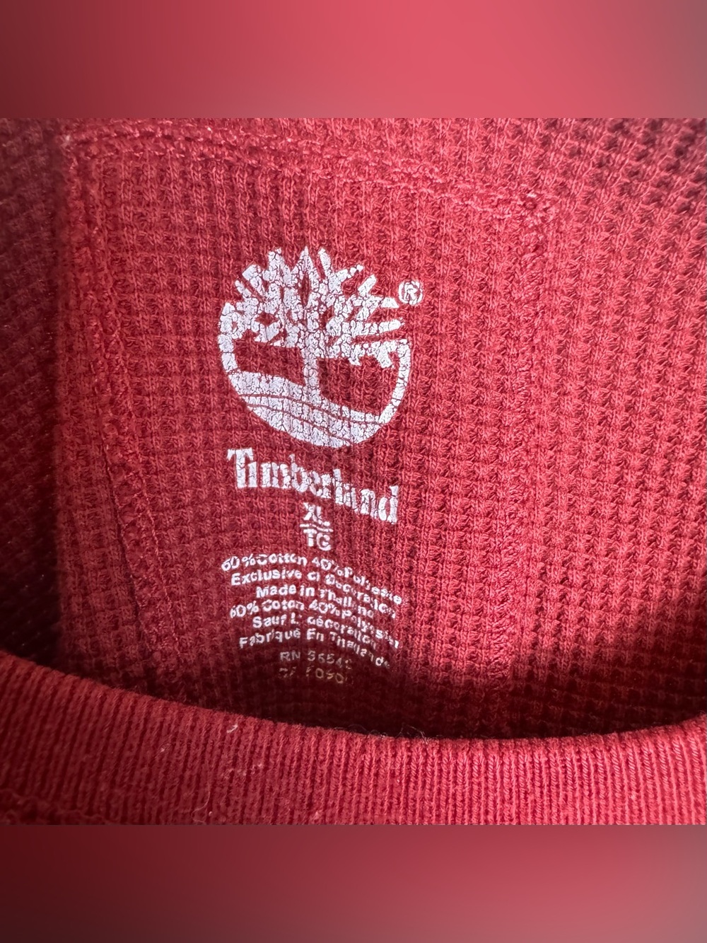 Timberland Long-Sleeve Waffle Thermal Shirt — Deep Red - Picture 2 of 4